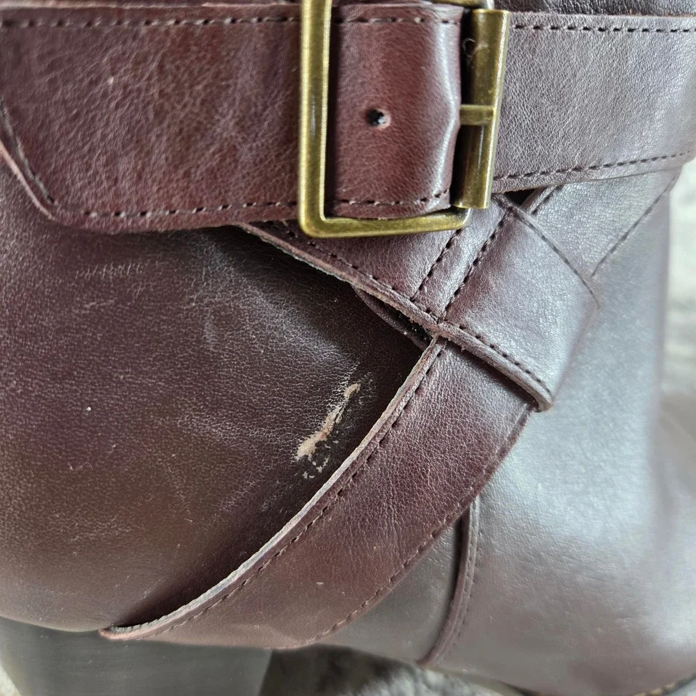 Vionic Upright Trinity Ankle Boots Womens 10 Dark Brown Leather Buckle Strap